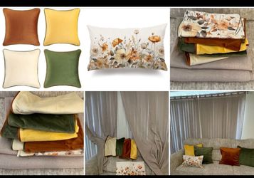 Set of 2 panel curtains and 4 beautiful reversible cushion covers, all new