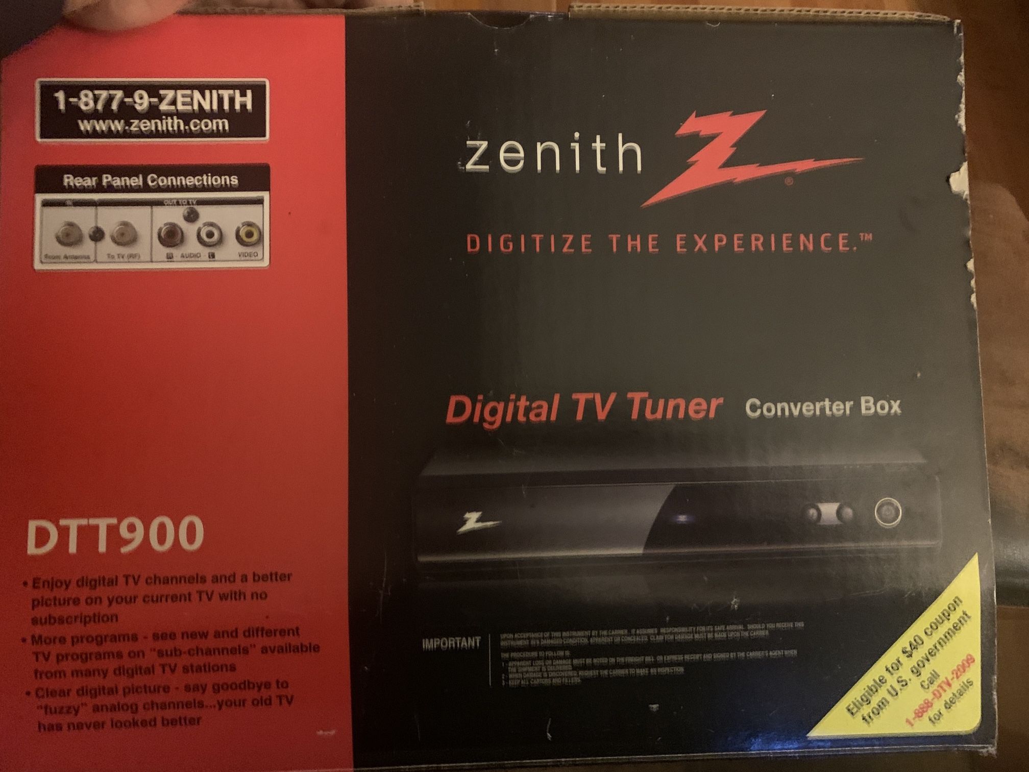 Zenith Digital Tuner Tv Converter Box Dtt900 Calltxt32I837nine974
