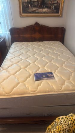 Full-size mattress, boxspring, headboard, footboard