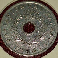 1954 Greece 10 Lepta Coin