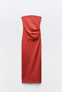Zara NWT S red strapless midi dress.  95% cotton 5% elastane