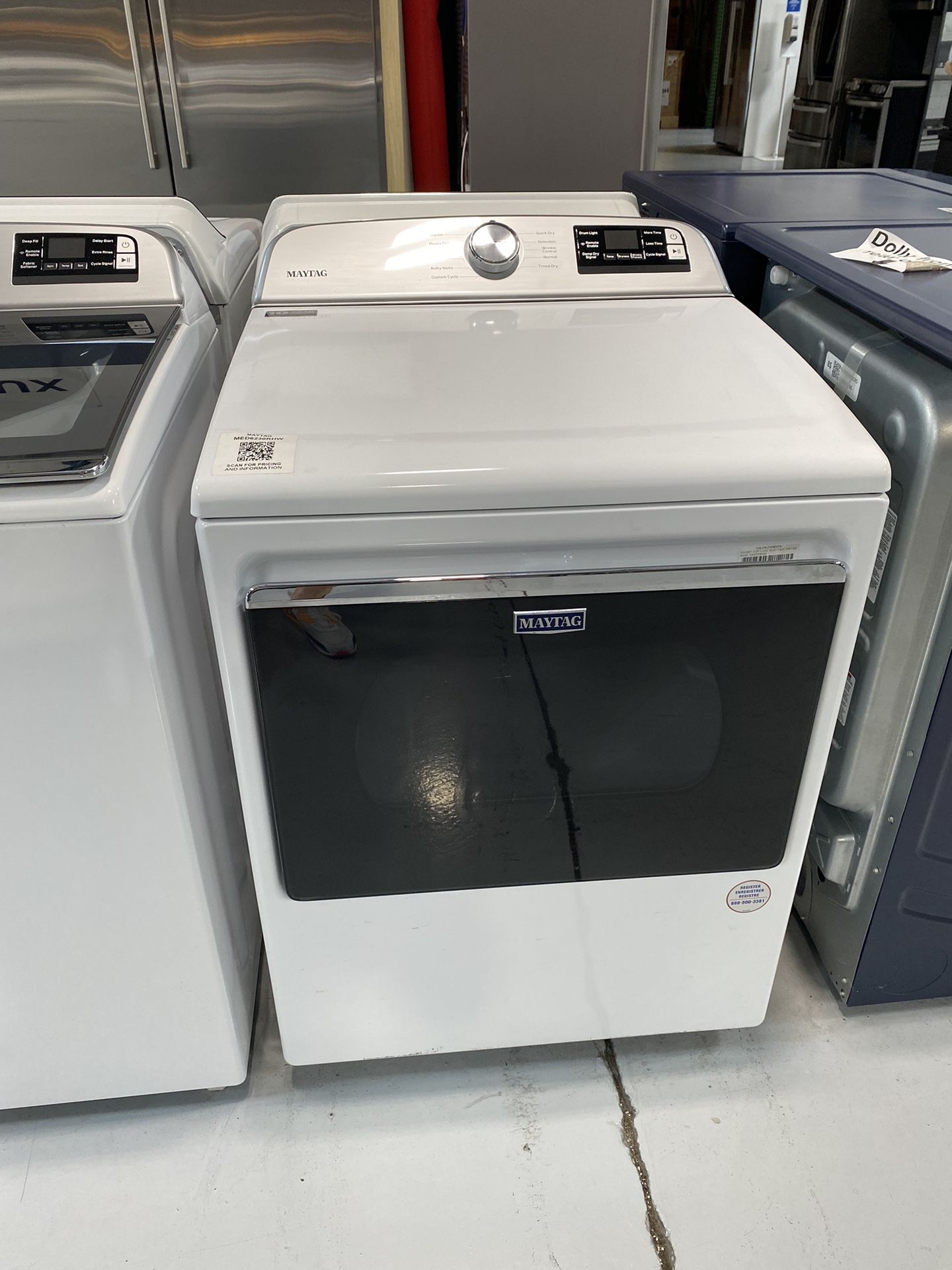 White Smart Top Load Electric Dryer With Extra Power Button