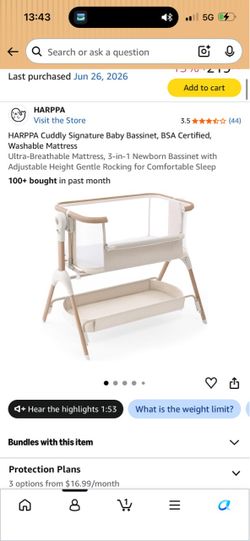 HARPPA Cuddly Signature Baby Bassinet, BSA Certified, Washable Mattress