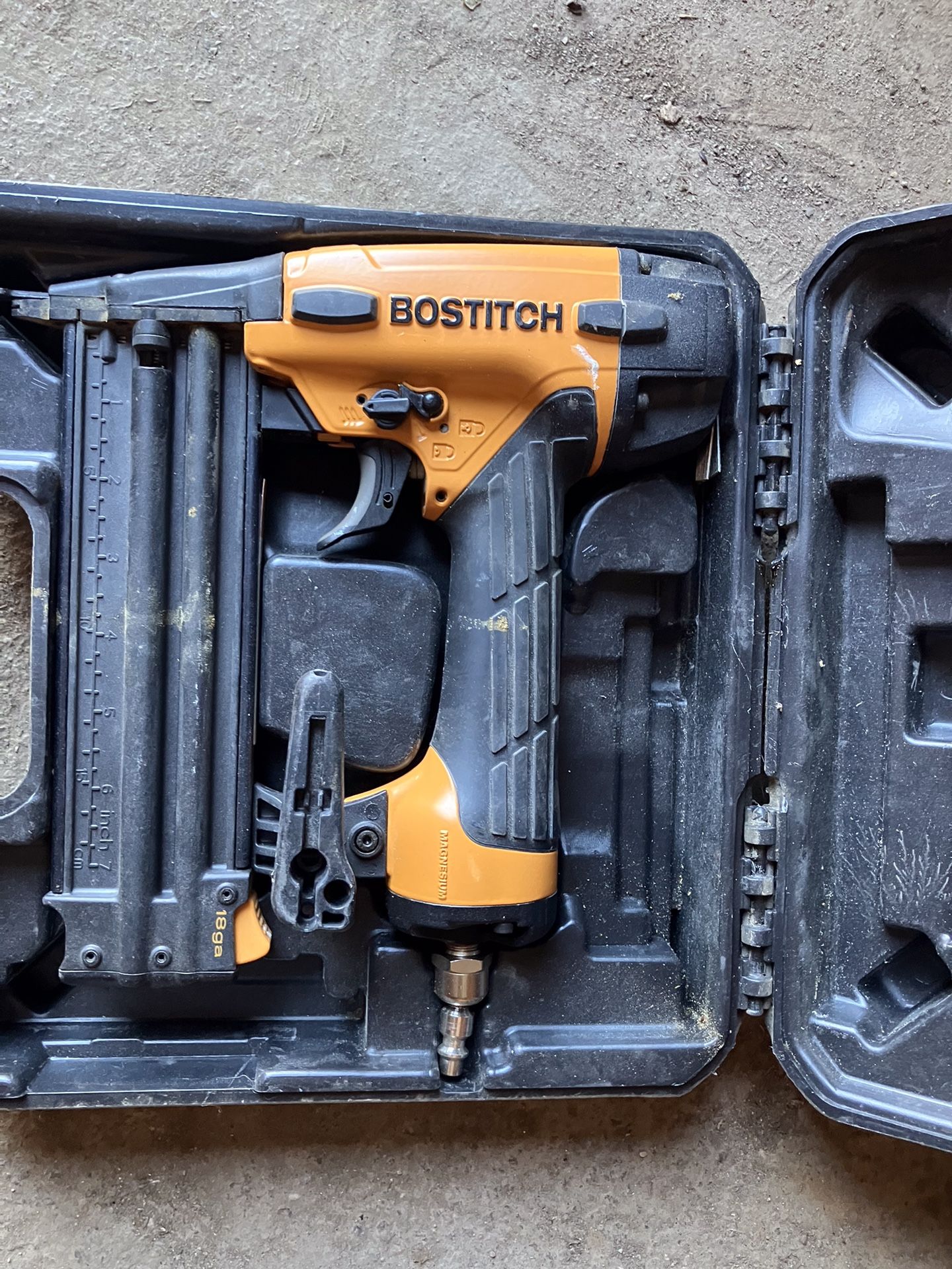 Stanley Bostitch Brad Nailer BT1855  Don’t know much about this-you’re welcome to come look and take it away. Thanks