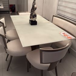 Dinning Room Set White Leather High End Chair
