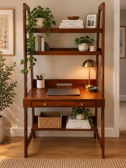 Wooden Ladder Desk with Shelves