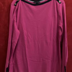 TOMMY HILFIGER WOMENS TOP SHIRT XL LONG SLEEVE SEASONAL PINK FESTIVAL FUCHSI ‼️ See HUGE COllection Here ... 