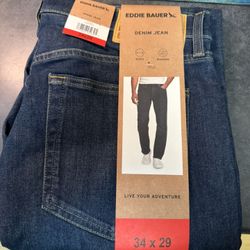 Eddie Bauer Men's Stretch Breathable Denim Jeans Dark Blue Cotton Size 34x29 New