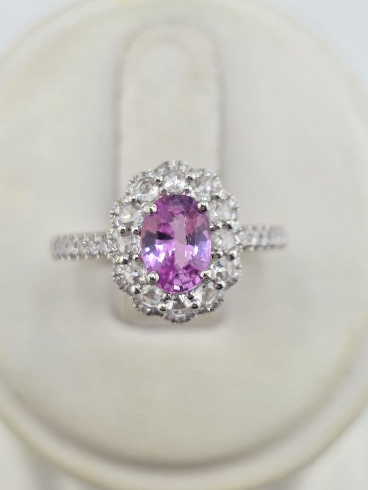 14k white gold padparadscha sapphire and diamond ring