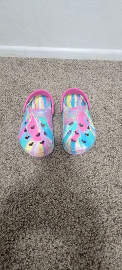 Toddler Girl’s Skechers Foamies Heart Slip On Clogs Tie Dye MultiColor Size 11