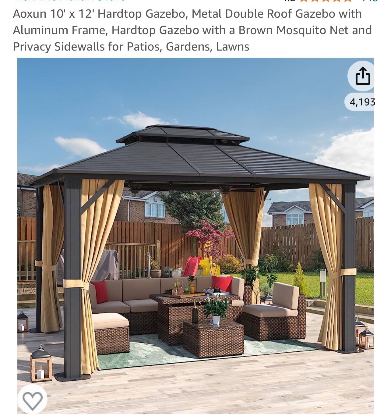 clearance Sale, 10' x 12' Hardtop Gazebo, Metal Double Roof Gazebo with Aluminum Frame,