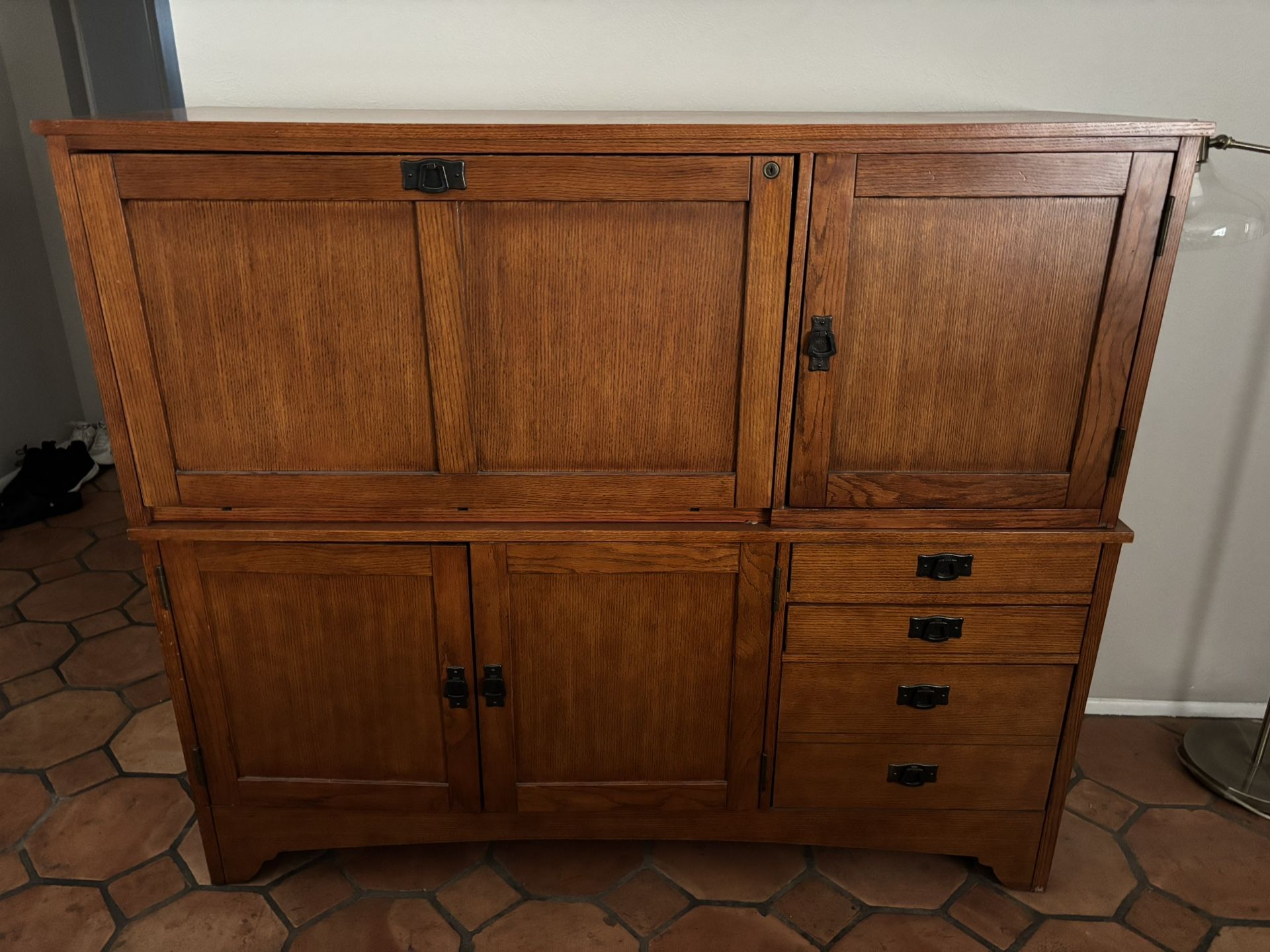 SOLID WOOD CABINET / DESK (TWO PIECES)
