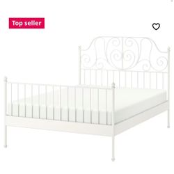 Ikea LEIRVIK Bed Frame, White Metal 