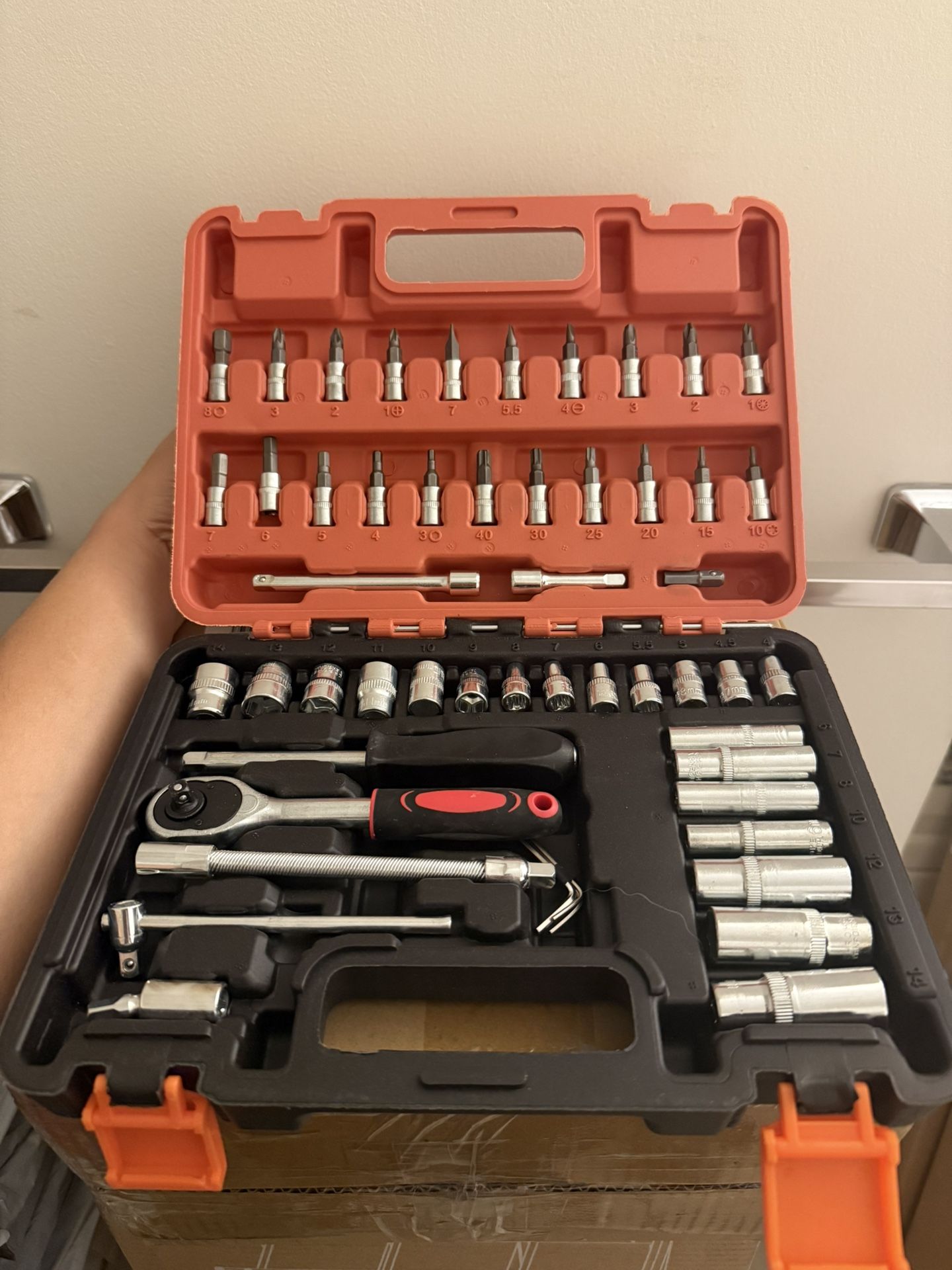 53PCS Professional Tool Set with Ratchet Wrench Auto Bike & Home Repair Kit