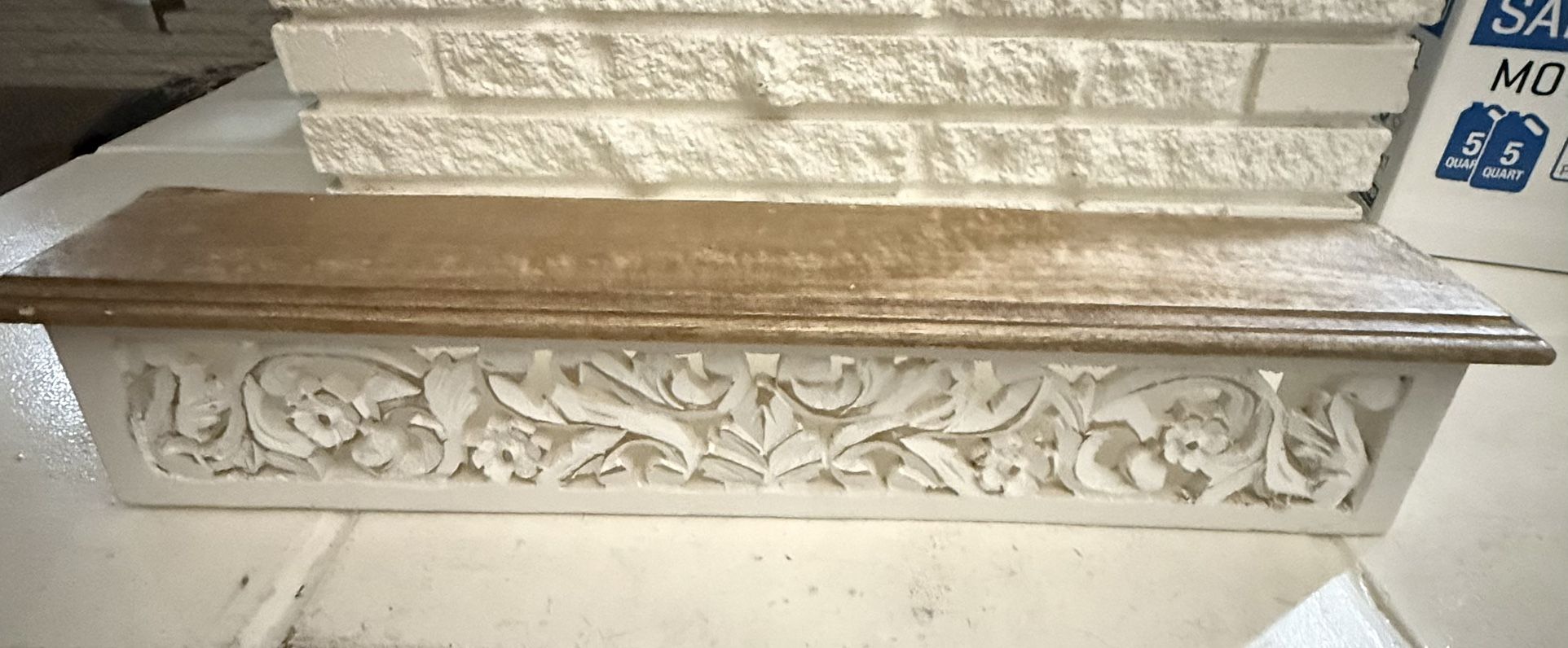 Curtis White Hand Carved Wooden Wall Shelf, 24"x7" New