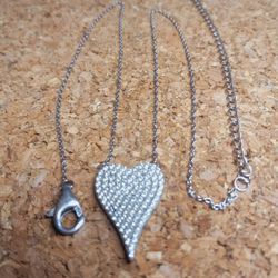 St.Silver 20"L Necklace W/Pave ♥ Pendant-5.22G