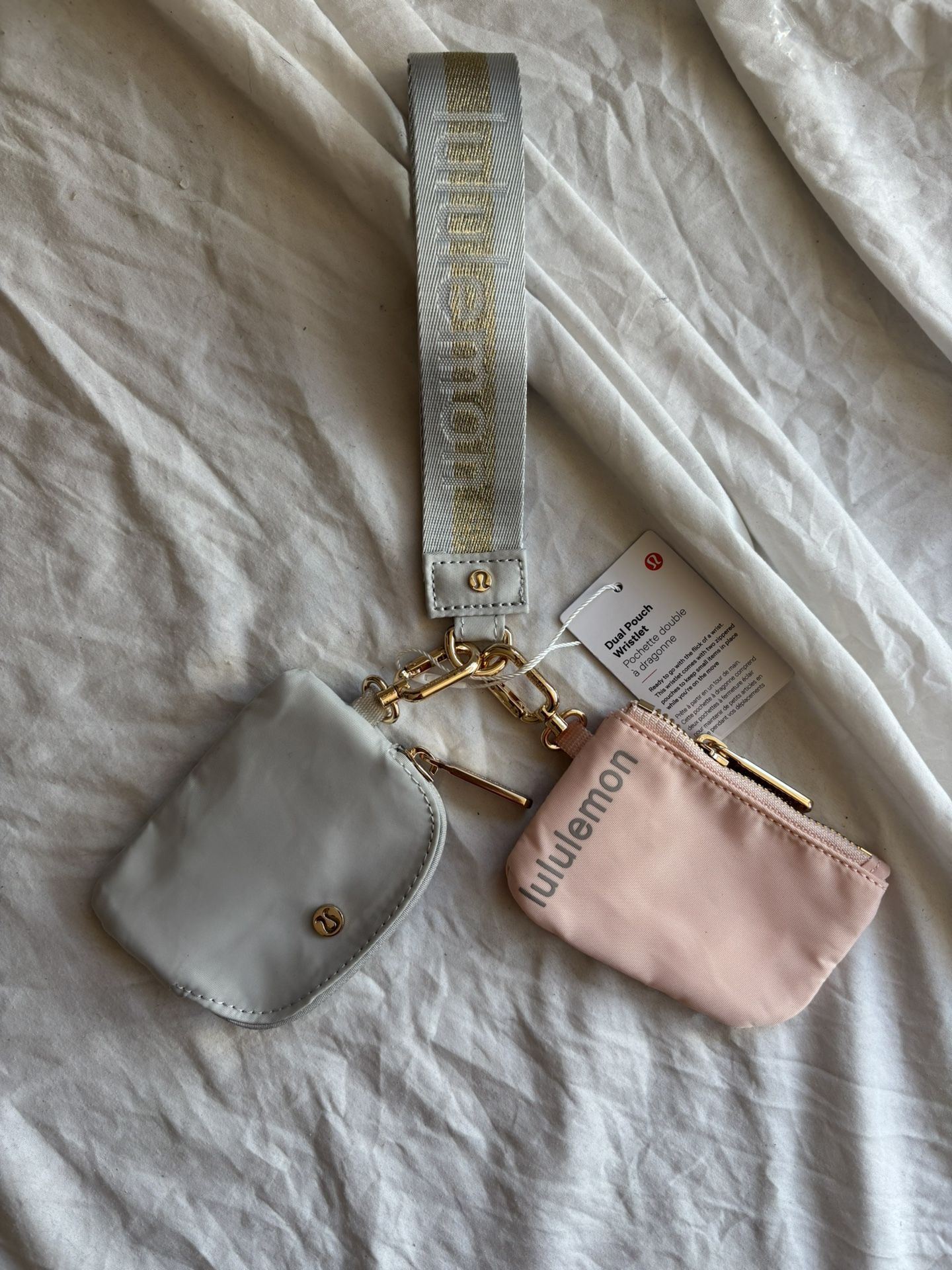 Lululemon Dual Pouch Wristlet Grey Pink Gold