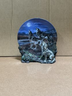 VINTAGE 3D Wolf Collector Plate! AL AGNEW "Midnight Serenade" The Hamilton Collection 1997