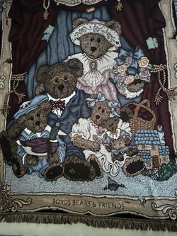 VINTAGE 1999 BOYDS BEAR FAMILY THROW BLANKET SIGNED AND NUMBERED