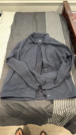 Old Navy Active Men’s Medium Lightweight Windbreaker Button Up Jacket Dark Blue Grey Mesh Lining
