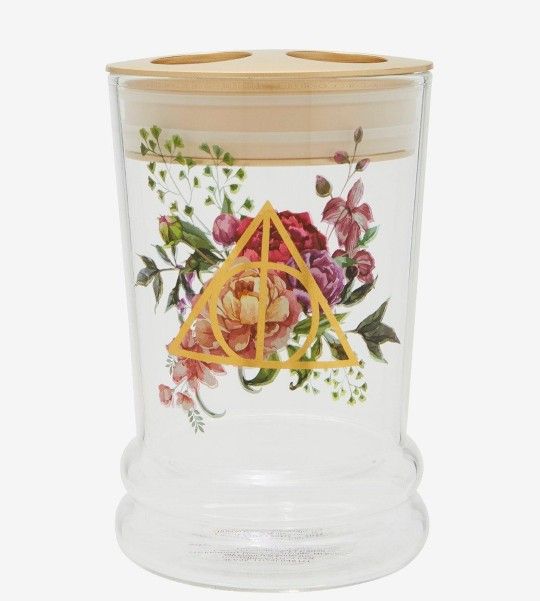 Harry Potter Deathly Hallows Toothbrush Holder Floral Glass
