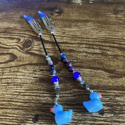 Silver Hair Clips With Galaxy Beads And 3D Duck Charms