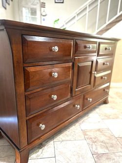 Sold wood dresser64” x18”x 38” height and night stand some scratches on only  night stand