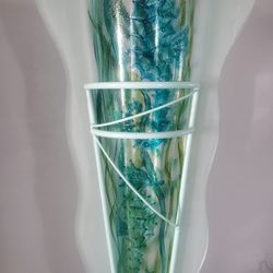 Mid Century Painted Glass Vase With Metal Stand