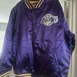 Lakers Night Drift Satin Varsity Jacket - Purple