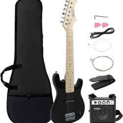 30 inch Kids Electric Guitar with 5w Amp, Gig Bag, Strap, Cable, Strings and Picks Guitar Combo Accessory Kit (Black)
