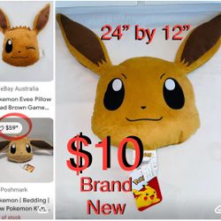 $10 Brand New Pokemon Eevee Pillow Plushie Bedding Decor in mint condition 2ft by 1 ft