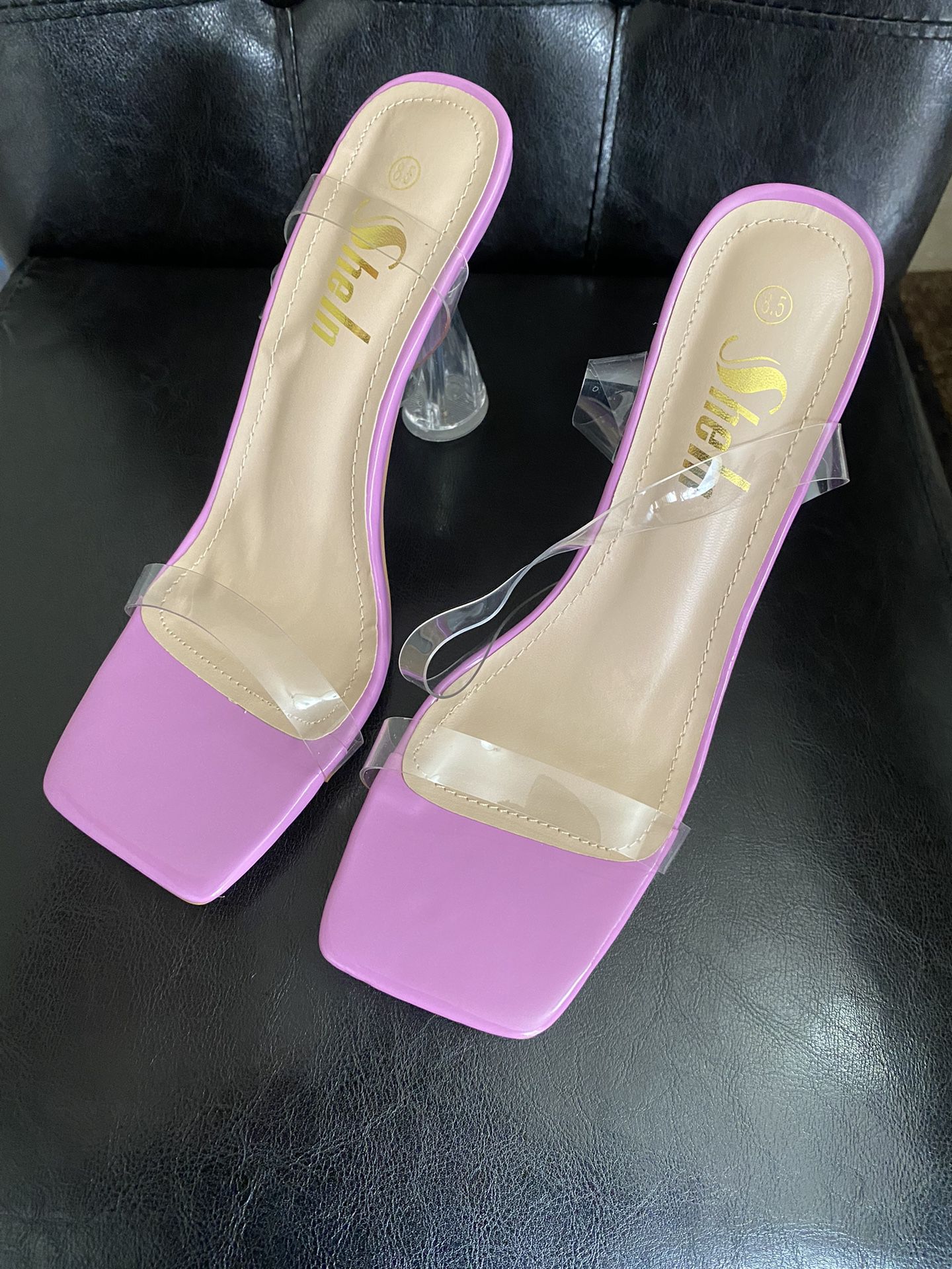 Pink Heel With Clear Belts 8 1/2
