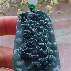 Certified Jadeite Jade Hand Carved Green Pendant Bird Phoenix Flower View