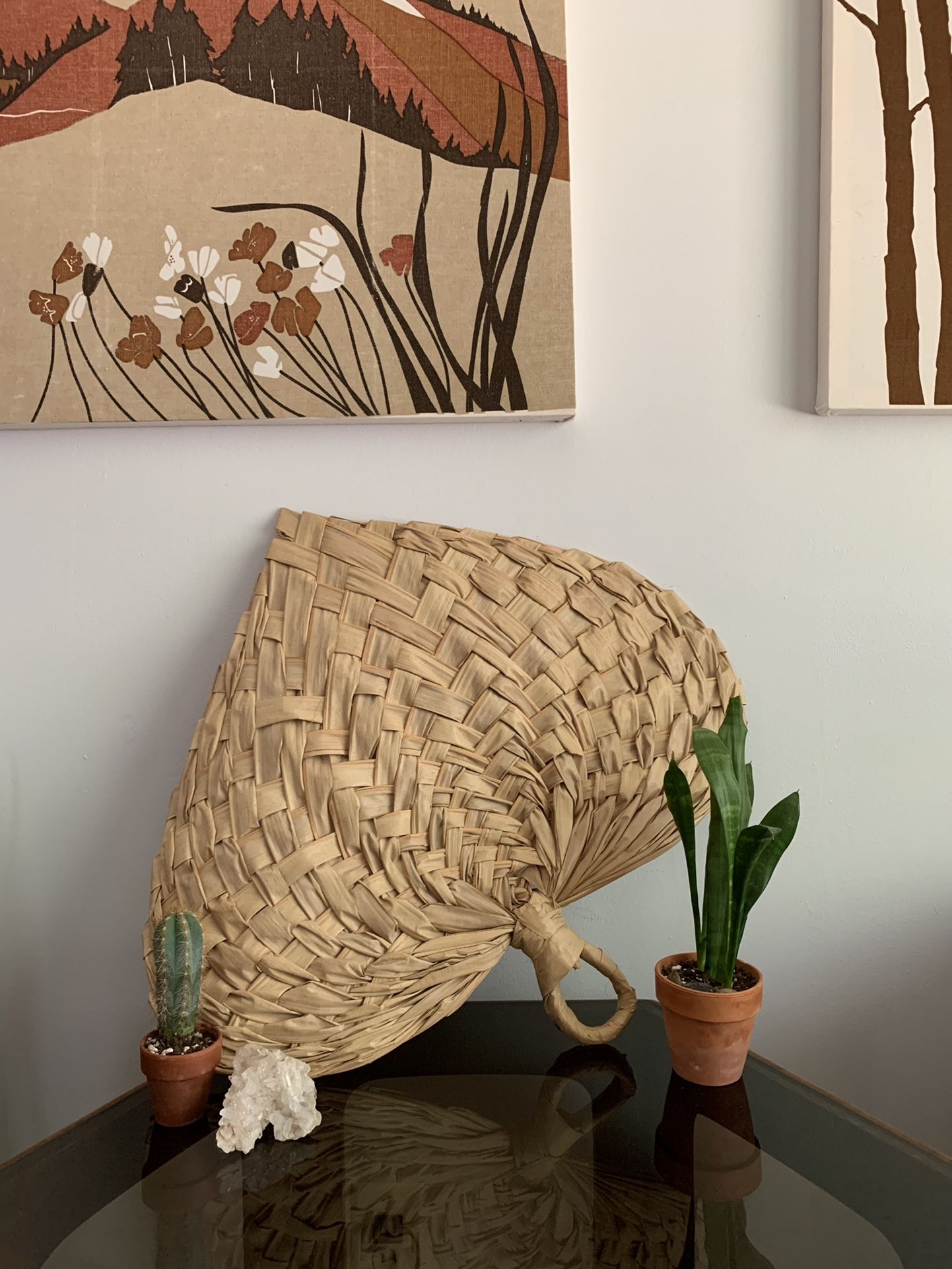 Weaved Wicker Fan Heart-Shaped Woven Palm Fan Wall Hanging Boho Decor Bohemian Chic