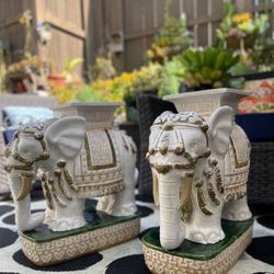 Mid Century Glazed Ceramic Elephant Garden Plant Stands 