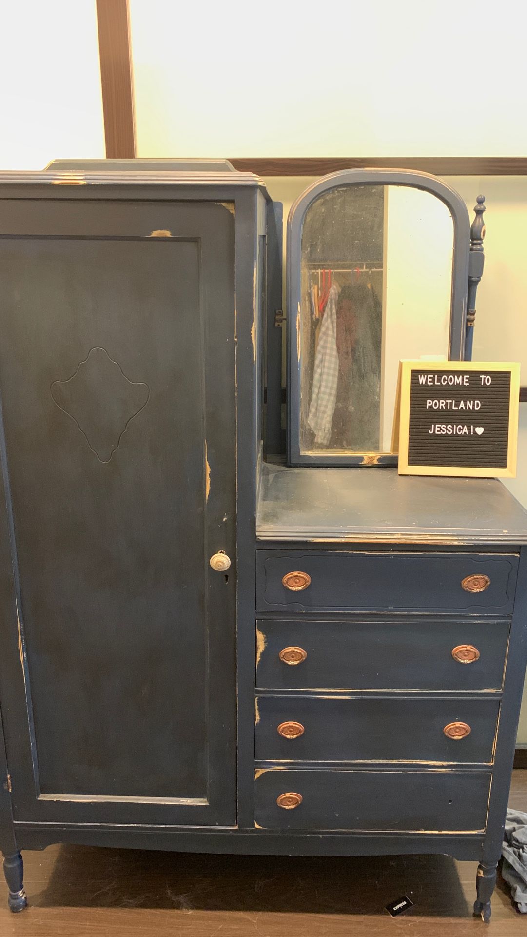 1890’s antique chifforobe redone and distressed in chalk paint
