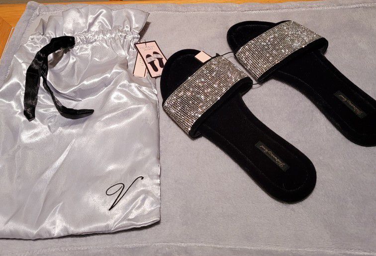Victoria's Secret Black And Silver Slippers Size 9