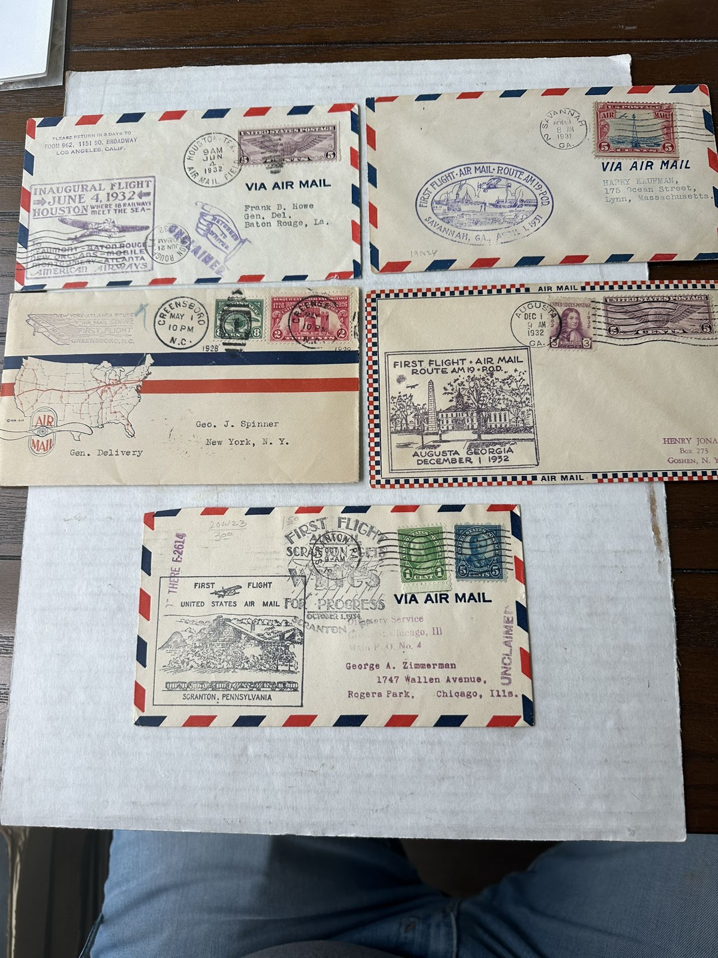 United States First Day Covers 1931-32 Set Of 5 Used