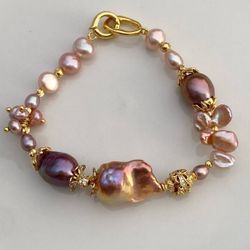 B24-Handmade High End Purple Flameball Pearl, Edison Pearl, Petal Pearl Bracelet