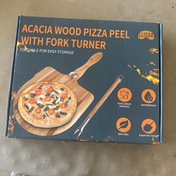 Wood Pizza Peel With Fork Turner