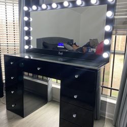 Makeup Vanity Glass top with Bluetooth Mirror / price includes delivery and assembly, double drawers and dividers Financing  available  
