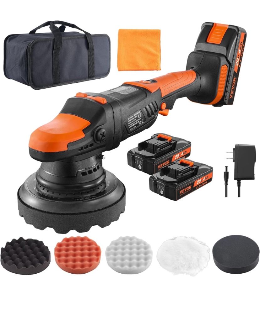 20V Cordless Buffer Polisher, 6-Inch Brushless Dual Action Polisher with 2PCS 4.0Ah Battery, 6 Variable Speed Random Orbital Polisher Kit for Car Deta