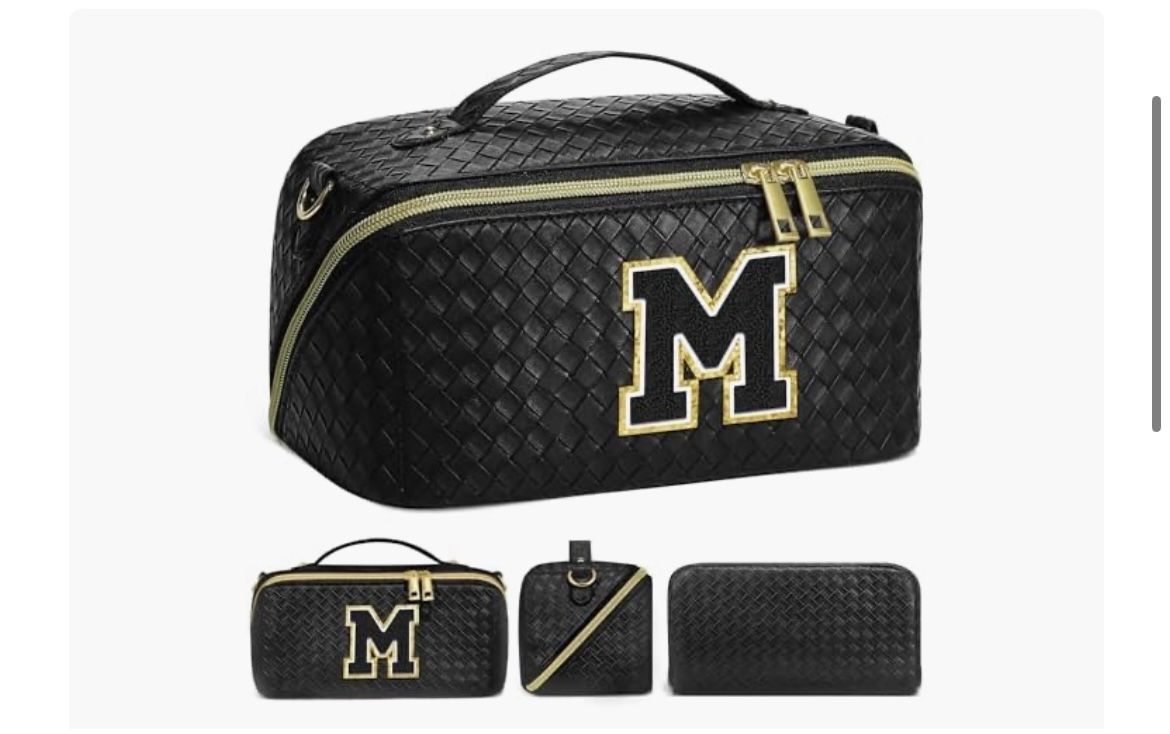 Black and Gold Quilted Toiletry Bag with Top Handle