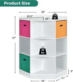 🥨Costzon 9-Cubby Kids Bookcase with Large Storage Drawers, Children's Corner Cabinet with 6 Cubes and 3 Shelves, Wooden Storage Sideboard Suitable fo