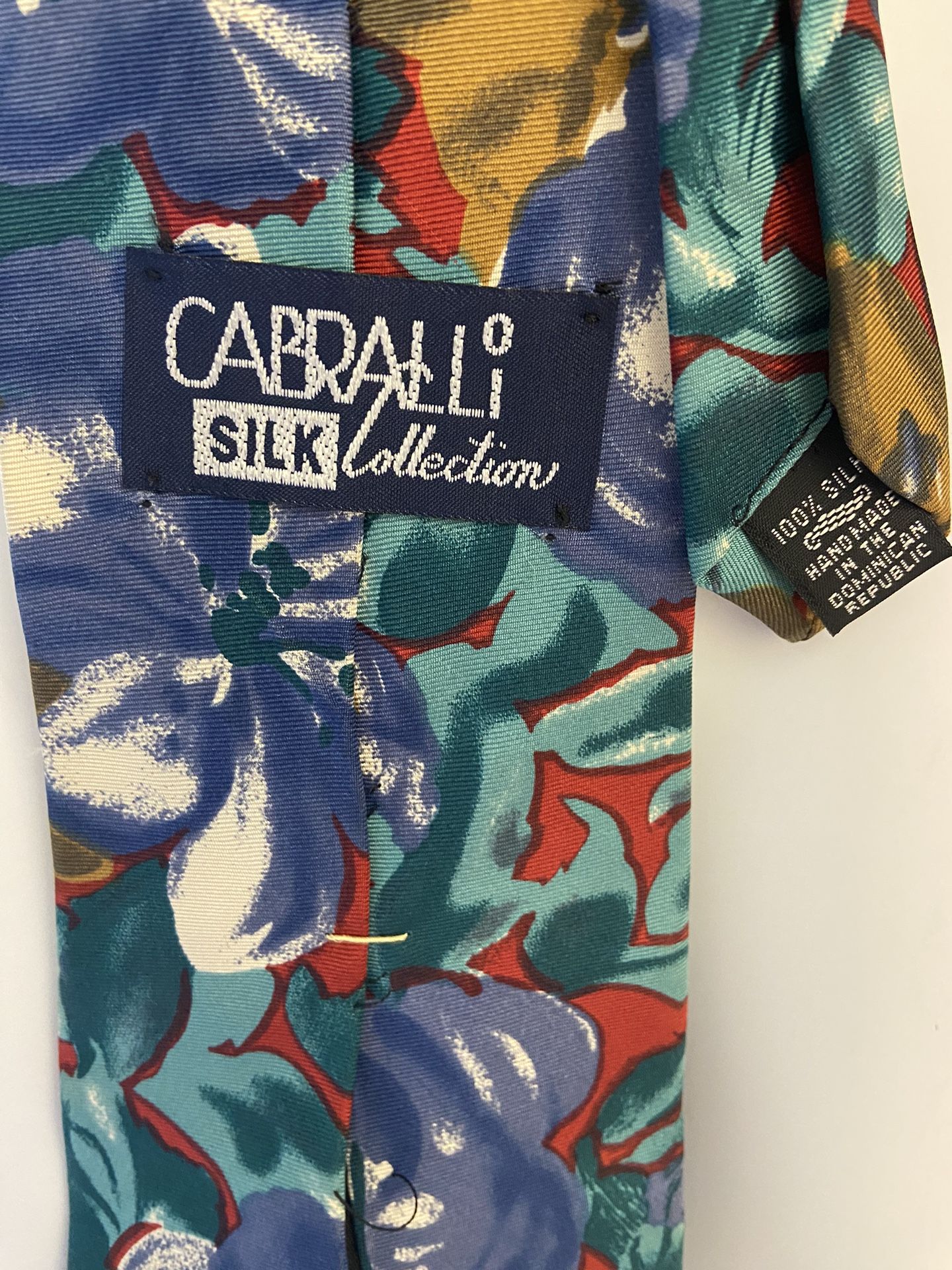 Cabralli Collection Handmade Mens Silk Necktie Floral Gold Red Blue Green 57”