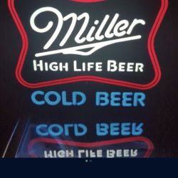 Vintage '80s Miller High Life Beer Neon Sign For Man Cave Or Bar