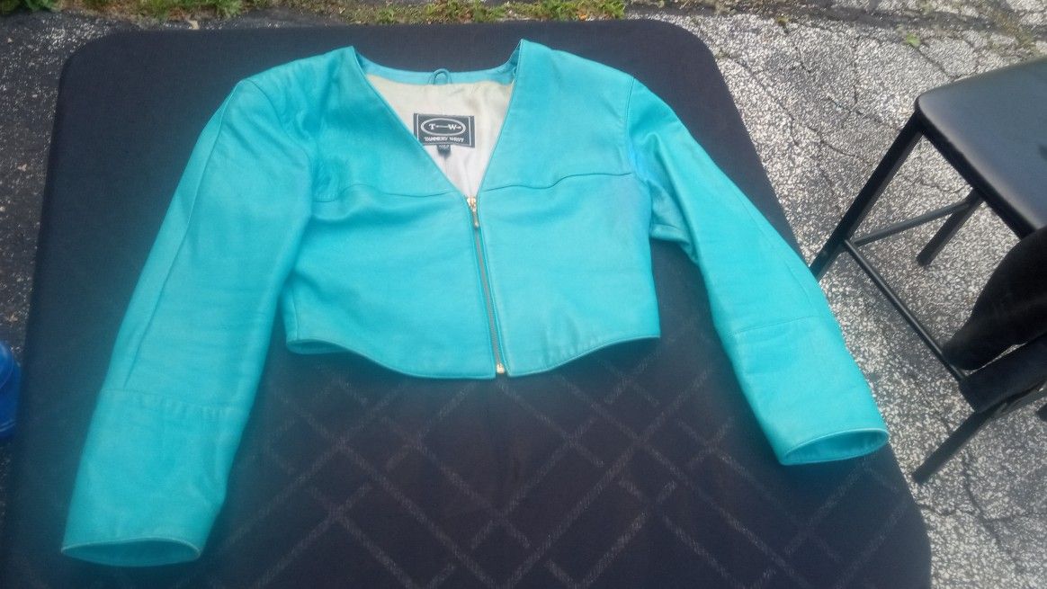 Tanner West M TORQOUST GREEN LEATHER JACKET med