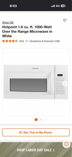 Hotpoint 1.6 cu. ft. Over the Range Microwave White