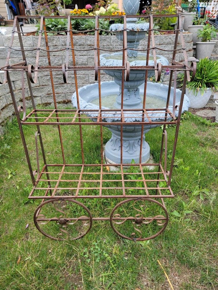 Vintage metal garden flower cart stand