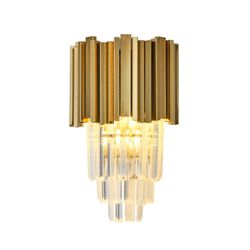 H XD GLOBAL E12 Gold Base & Crystal Glass Wall Sconces Lamp,Modern Crystal Wall Lamp Crystal Golden Wall Light
